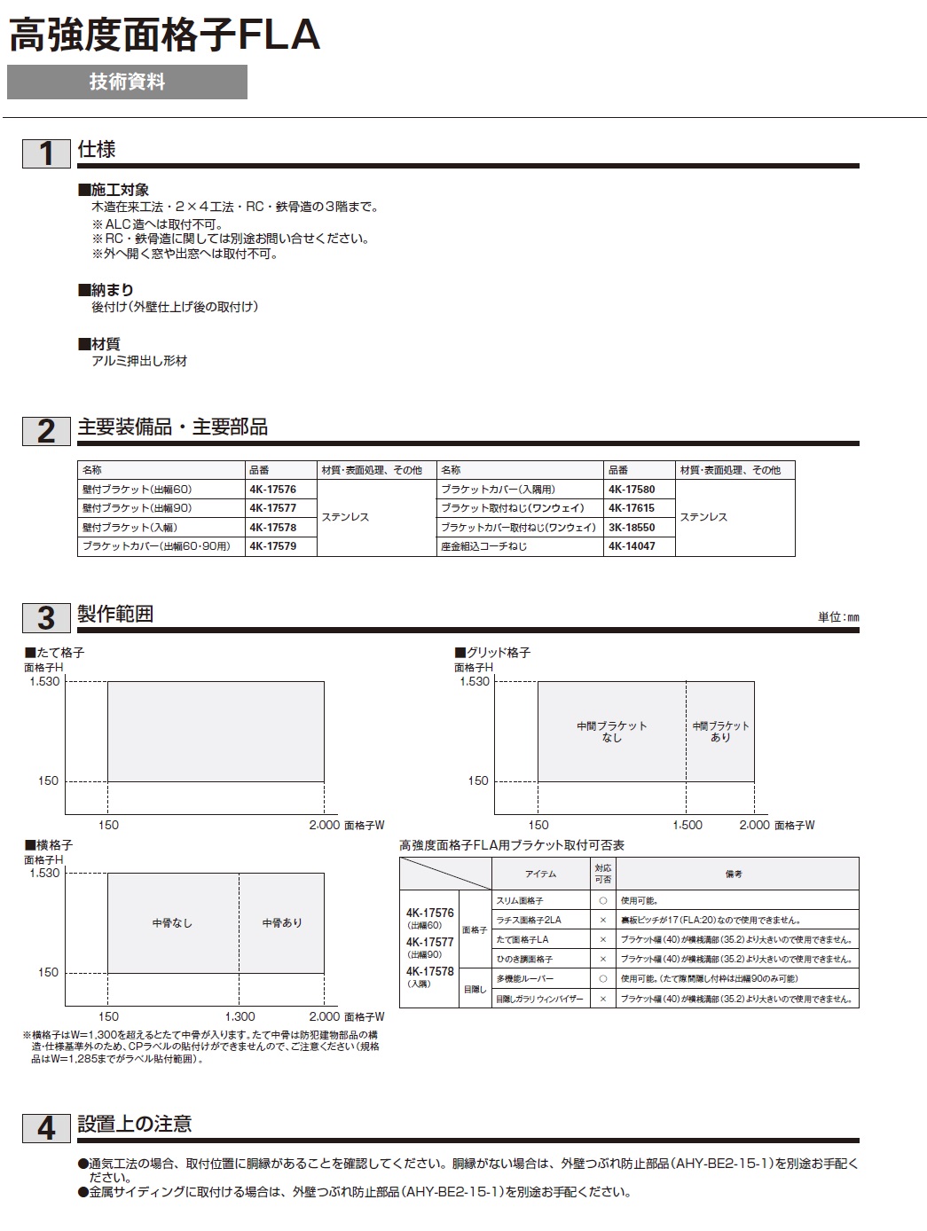 高強度面格子 FLA グリッド格子 18603 W1950×H430mm 壁付 面格子 YKKap アルミサッシ YKK 窓 サッシ 後付け 防犯 頑丈 取付 リフォーム DIY