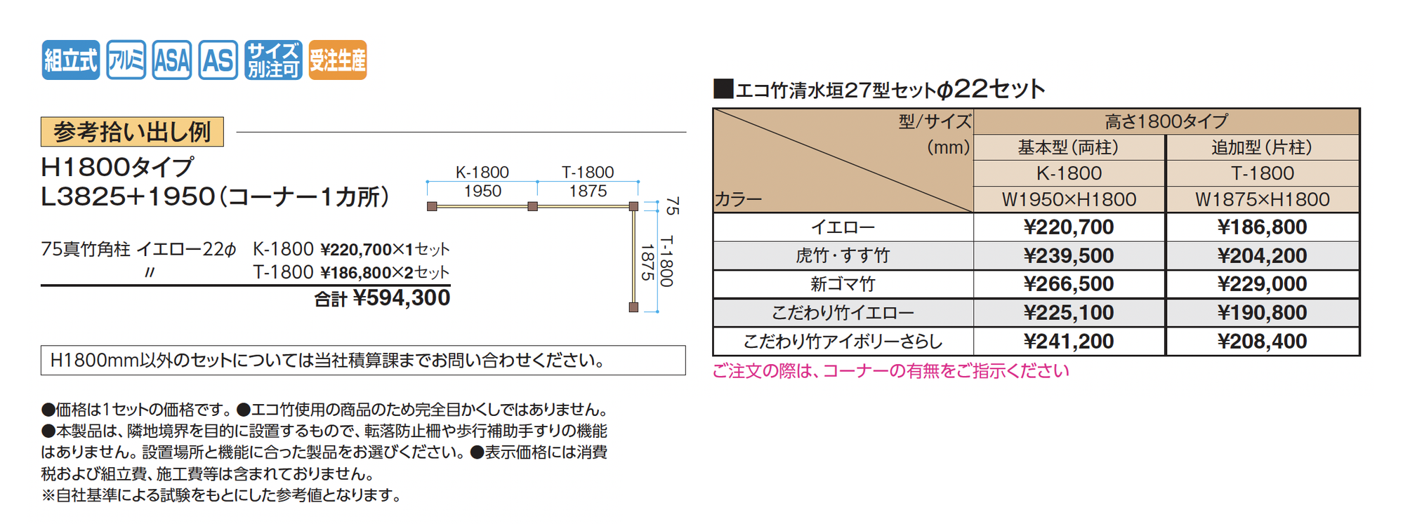 タカショー | エコ竹 清水垣 27型セット | 建材サーチ