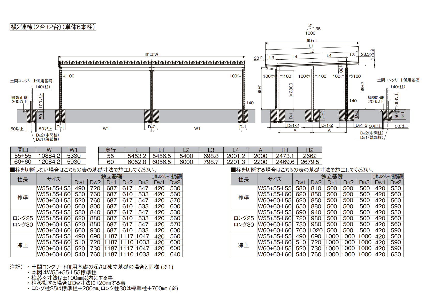 人気セール，送料無料 カーポートST 4500タイプ 2台用 W7884×L6053 60・