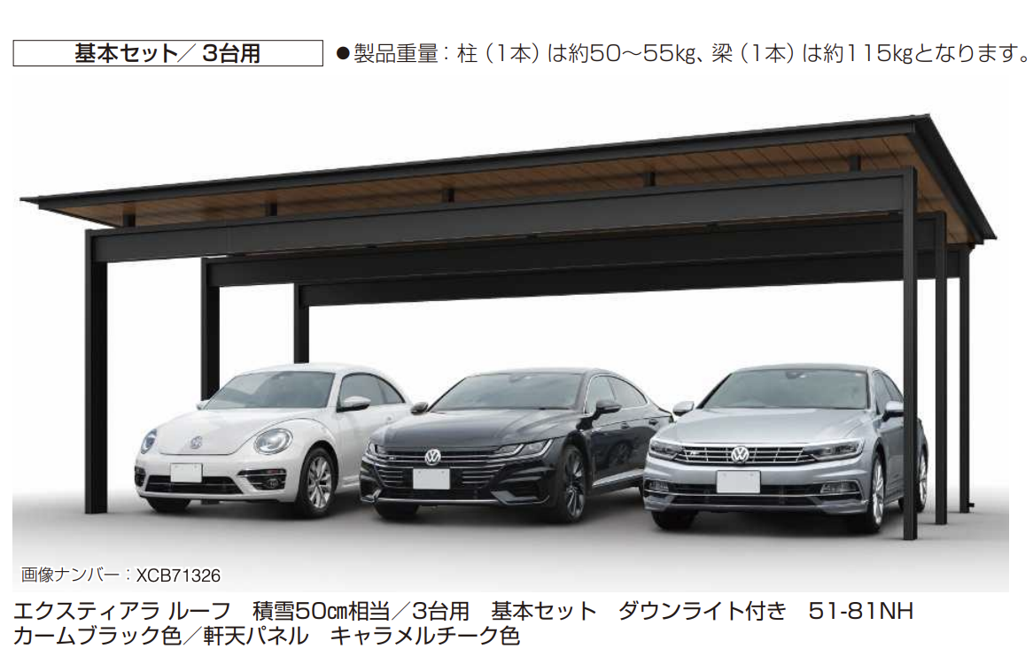 YKK AP エクスティアラ ルーフ 積雪50㎝タイプ 基本セット(3台用)/梁延長セット